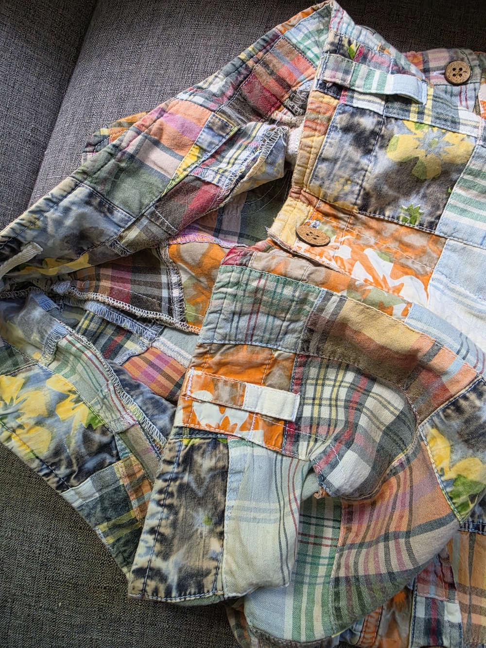 Tailor Vintage Patchwork Plaid Multi-Color Cargo Bermuda Madras Shorts 8 Y2k - Picture 8 of 8